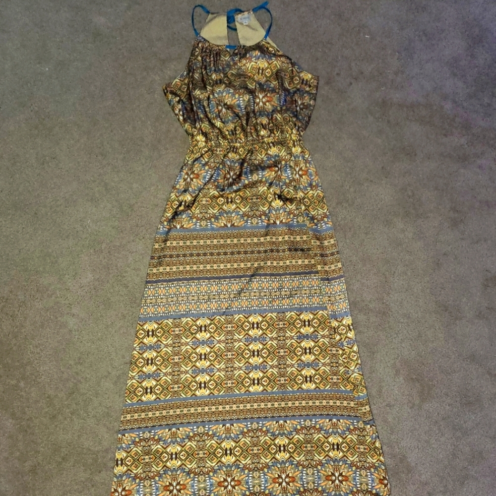 XS Cremieux Long, Maxi, Lined Dress, Halter, Neutral Colors